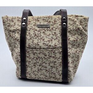 Longaberger Floral Purse Handbag Tote 11x9x8‎ Beige Red Pattern Canvas Bag